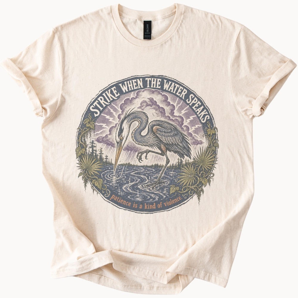 Wading Bird Storm Graphic Tee Vintage Engraving Style Natural